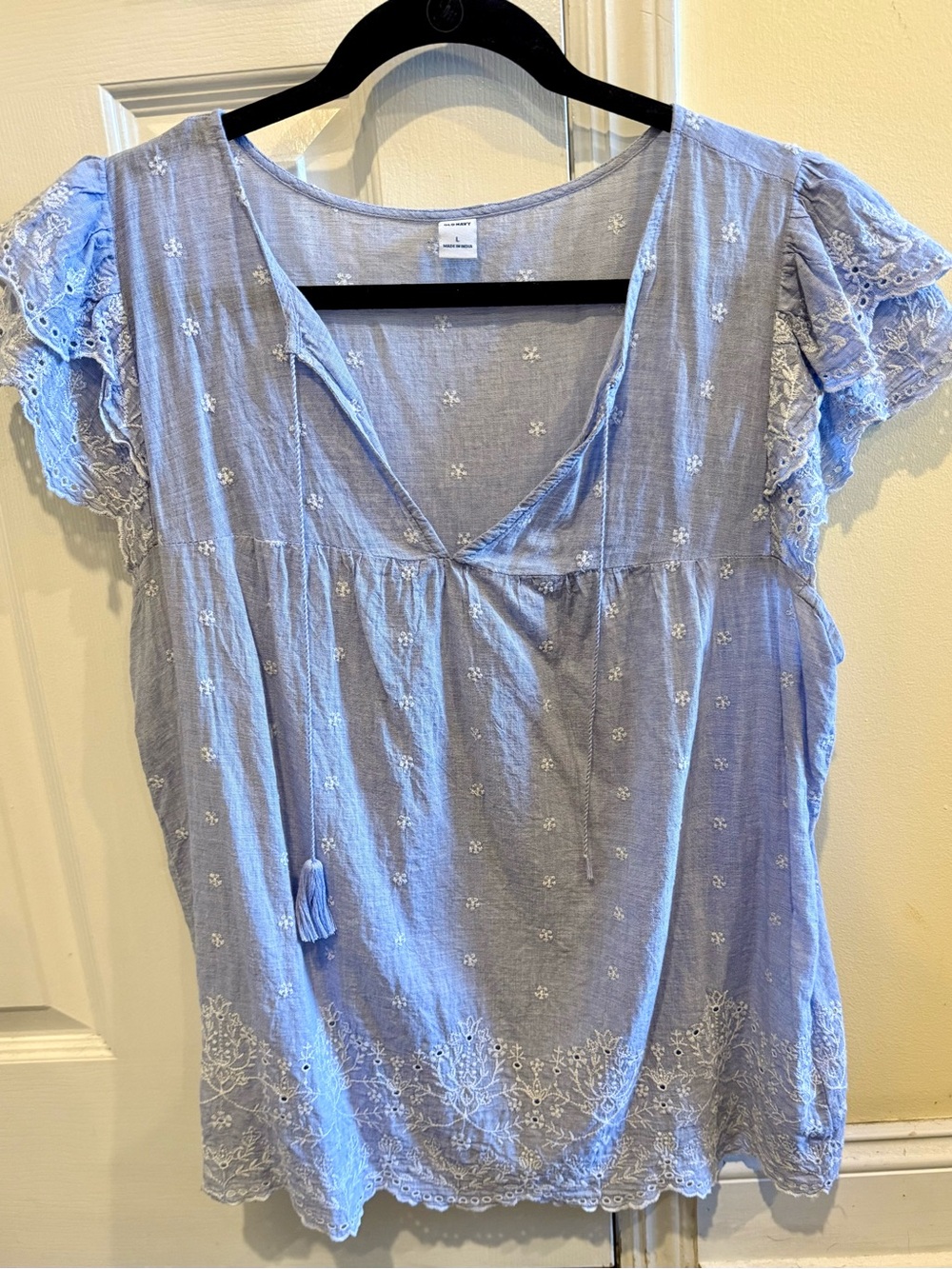 Old Navy Light Blue Embroidered Peasant Blouse
